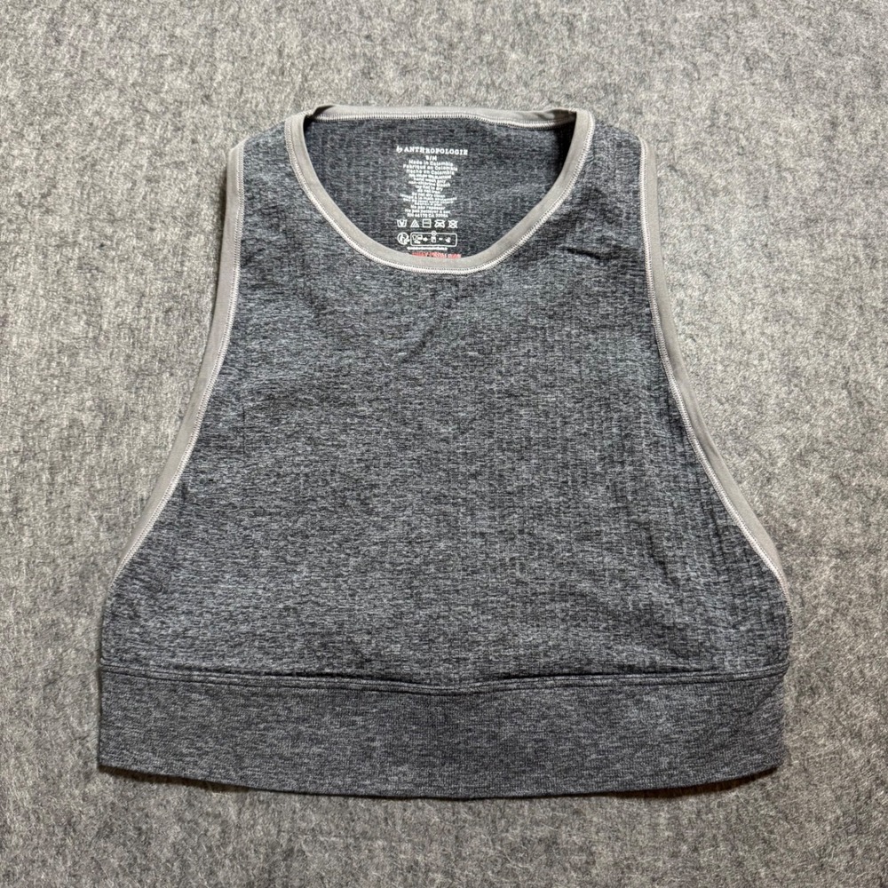Anthropologie Seamless High Neck Racerback Crop Tank Top Gray Heather Size S/M